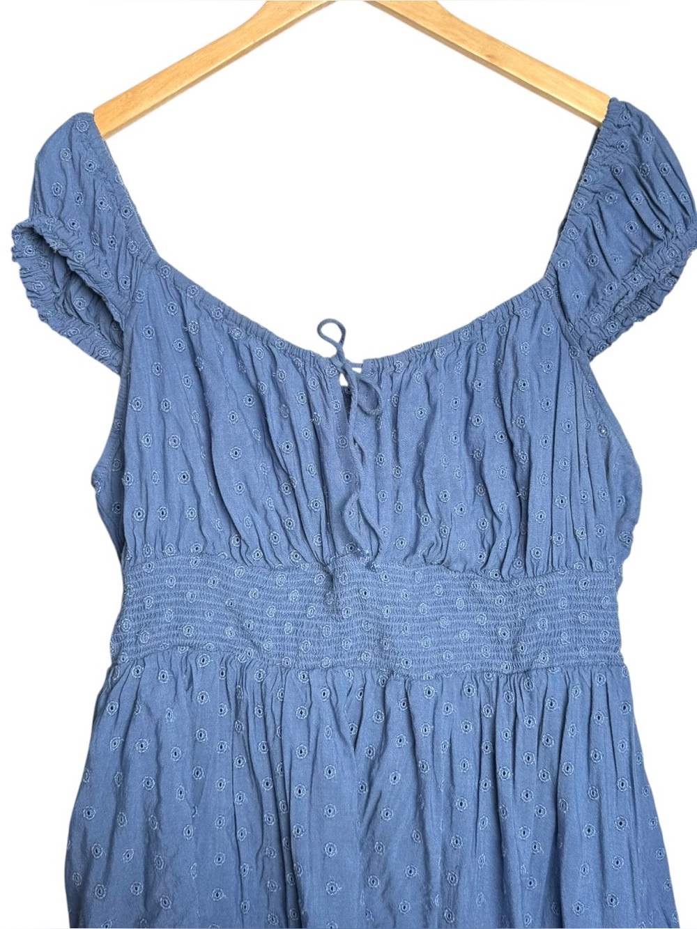 Old Navy Defined Smocked Waist Mini Dress Size XL Seaborne Blue Short Sleeve - Picture 5 of 16